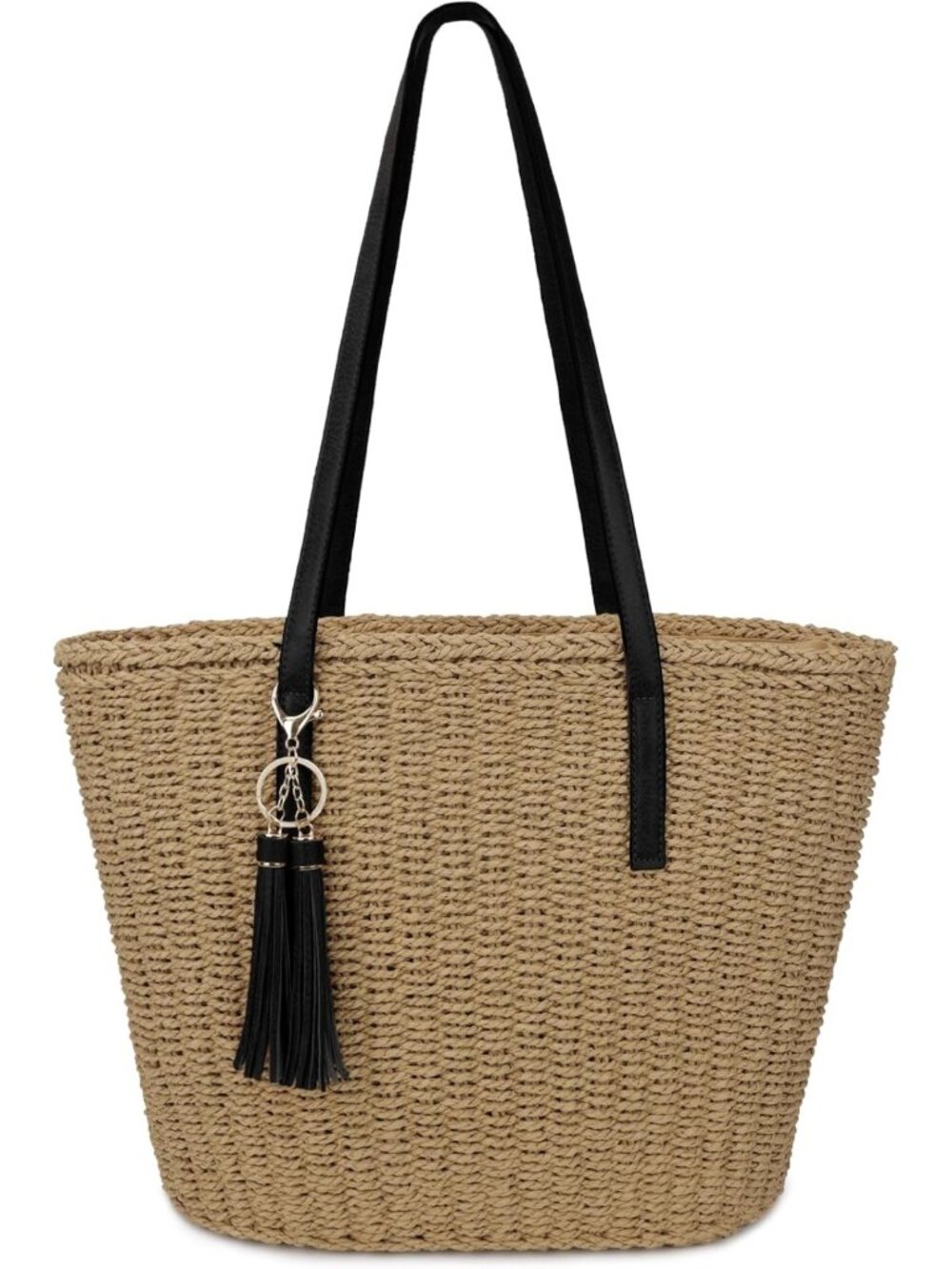 Handmade Woven Straw Tote Bag - Large Summer Beach Purse with Tassel, Shoulder